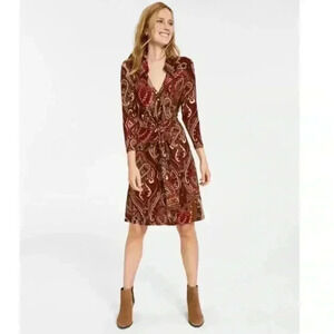 Tommy Hilfiger Women's Shirt  Dress with Tie Belt Paisley Print Size 14 stretchy